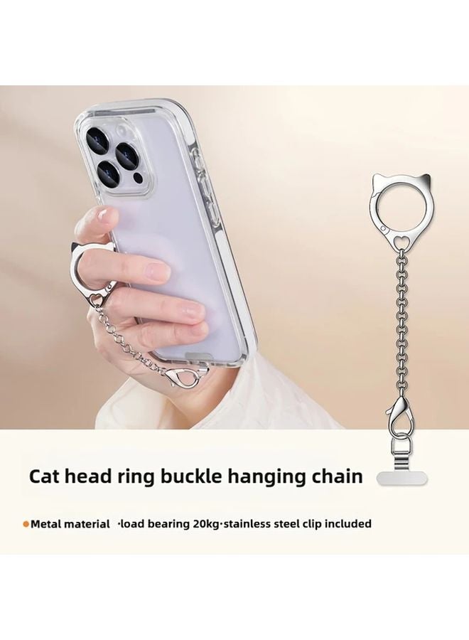 Classic Black Cat Head Ring Hanging Chain Stainless Steel Phone Case with Detachable Lanyard - Image 3