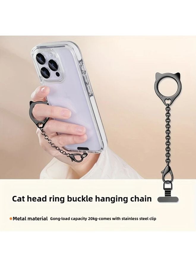 Classic Black Cat Head Ring Hanging Chain Stainless Steel Phone Case with Detachable Lanyard - Image 4