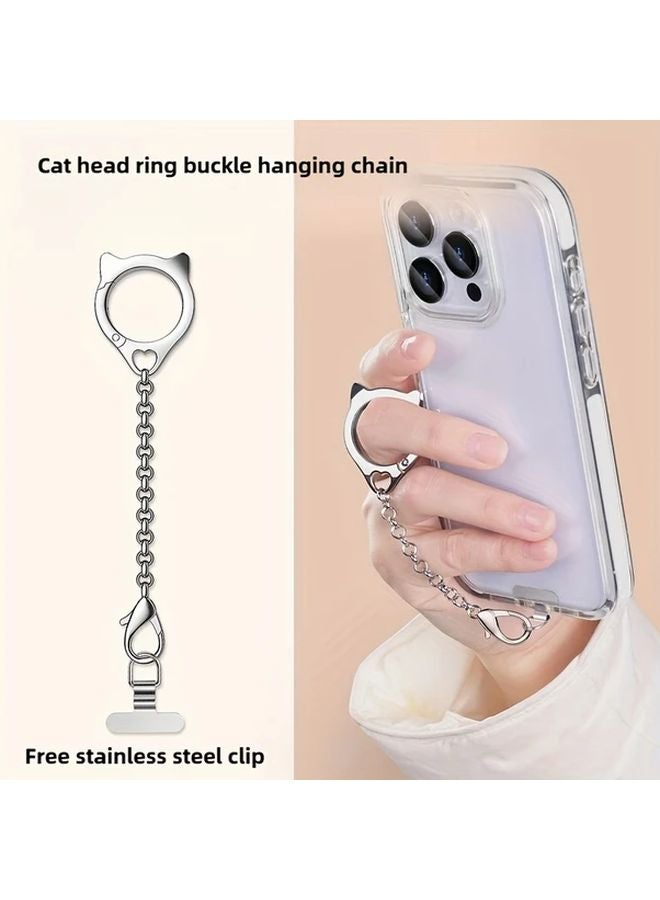 Classic Black Cat Head Ring Hanging Chain Stainless Steel Phone Case with Detachable Lanyard - Image 1