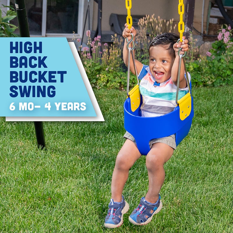 Squirrel Products Original High Back Full Bucket Toddler Swing Seat with Plastic Coated Chains and Carabiners for Easy Install  Blue  Squirrel Products - Image 3
