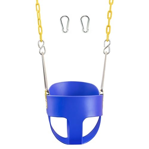 Squirrel Products Original High Back Full Bucket Toddler Swing Seat with Plastic Coated Chains and Carabiners for Easy Install  Blue  Squirrel Products - Image 1