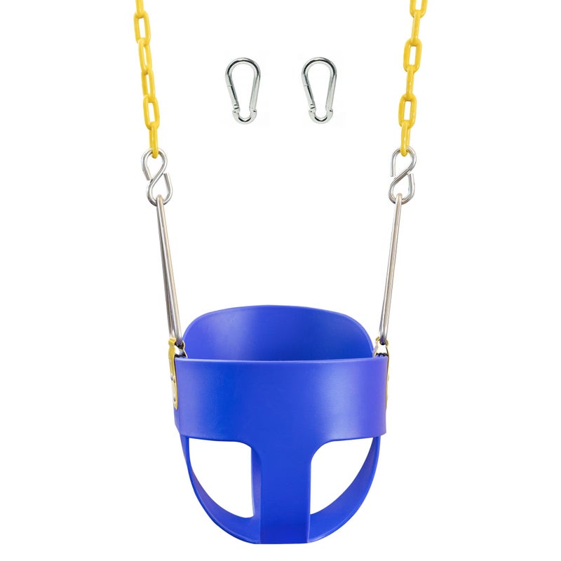 Squirrel Products Original High Back Full Bucket Toddler Swing Seat with Plastic Coated Chains and Carabiners for Easy Install  Blue  Squirrel Products - Image 2