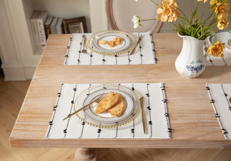 Caflife Boho Placemats Set of 6 for Dining Table Decor, Woven Cloth Place Mats for Farmhouse Rustic Kitche Home Decor, Cotton Placemats 13 x 19 Inch, Black and Beige Table mats - Image 4