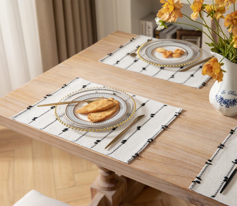 Caflife Boho Placemats Set of 6 for Dining Table Decor, Woven Cloth Place Mats for Farmhouse Rustic Kitche Home Decor, Cotton Placemats 13 x 19 Inch, Black and Beige Table mats - Image 5