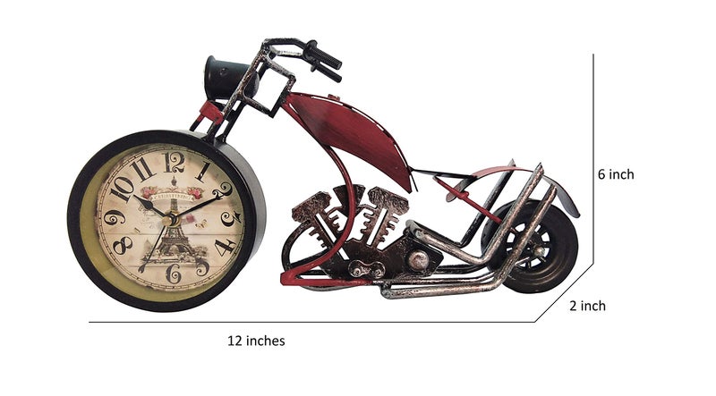 Zahab Vintage Motorbike Shape Junk And Rusted Look Tabletop Clock For Home Decor/Living Room/Desk Clock For Office/Showpiece For Gifting - Analog, Metal, 6 Inch - Image 3