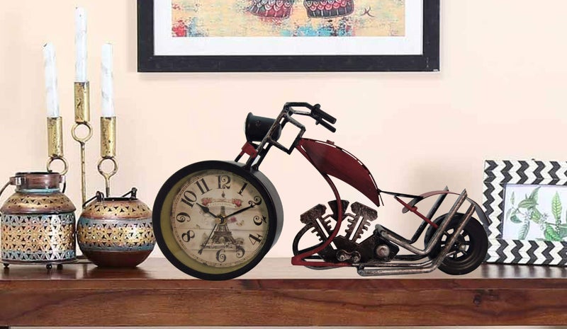 Zahab Vintage Motorbike Shape Junk And Rusted Look Tabletop Clock For Home Decor/Living Room/Desk Clock For Office/Showpiece For Gifting - Analog, Metal, 6 Inch - Image 4