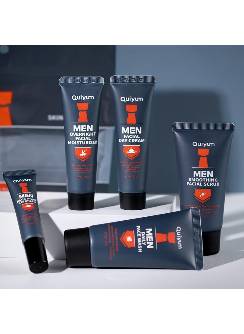 QUIYUM Mens Skin Care SetKit Skin Care for Men Birthday Gifts for Men Face Wash Kit for Fines Lines  Wrinkles  Mens Skincare Set Includes Face Wash Facial Scrub Moisturizer Cream Eye Cream 