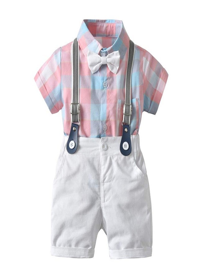 Boarnseorl Baby Boys Gentleman Outfits Suits, Infant Short Sleeve Shirt+Bib Pants+Bow Tie Overalls Clothes Set - Image 1