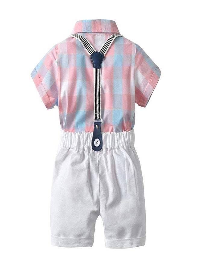 Boarnseorl Baby Boys Gentleman Outfits Suits, Infant Short Sleeve Shirt+Bib Pants+Bow Tie Overalls Clothes Set - Image 2