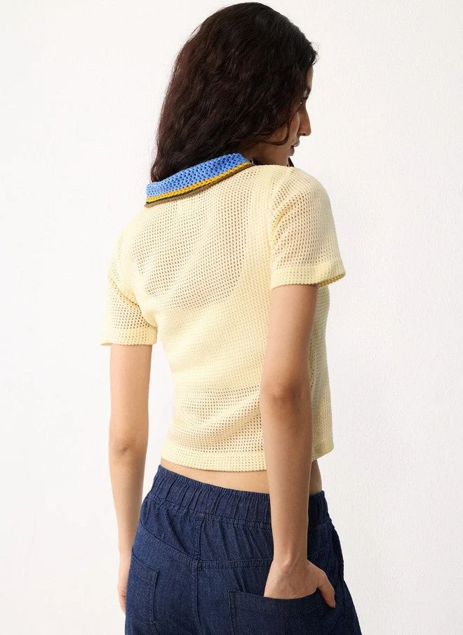 The Souled Store  The Souled Store Women Regular Fit Self Design Cream Polo T-Shirt  | Best Price UAE