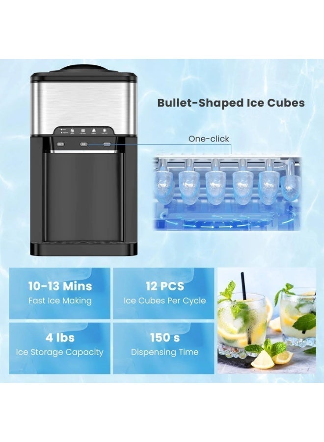 Cool Baby 3-in-1 Countertop Water Dispenser with Ice Maker, Hot & Cold, Stainless Steel, 460W, Round Ice, Dual Water Intake - Image 2