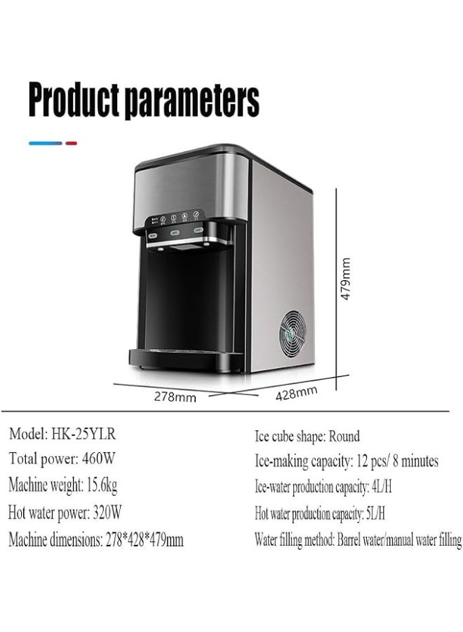 Cool Baby 3-in-1 Countertop Water Dispenser with Ice Maker, Hot & Cold, Stainless Steel, 460W, Round Ice, Dual Water Intake - Image 4