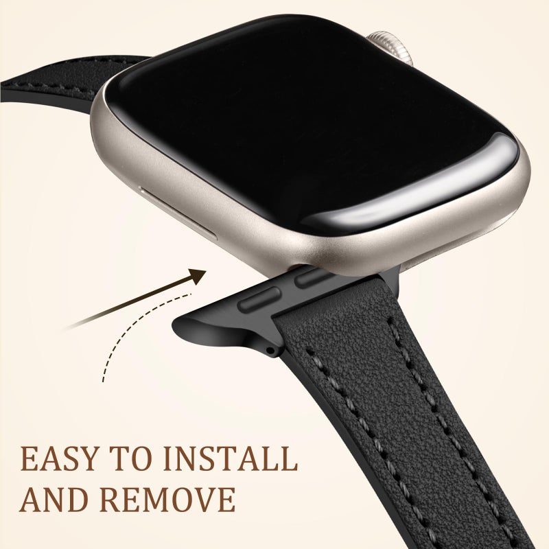 Charlam Slim Leather Band Compatible with Apple Watch Band 40mm 38mm 41mm 42mm 44mm 45mm 46mm Women,Top Grain Genuine Leather Strap Thin Wristband for iWatch Series 11 10 9 8 7 6 5 4 3 2 1 SE Ultra 3 - Image 4