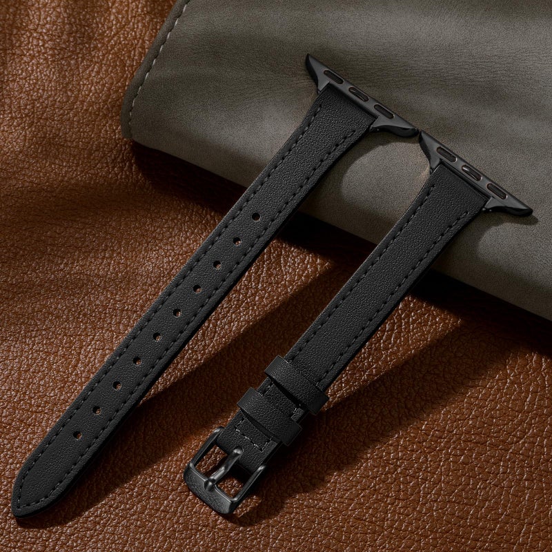 Charlam Slim Leather Band Compatible with Apple Watch Band 40mm 38mm 41mm 42mm 44mm 45mm 46mm Women,Top Grain Genuine Leather Strap Thin Wristband for iWatch Series 11 10 9 8 7 6 5 4 3 2 1 SE Ultra 3 - Image 5