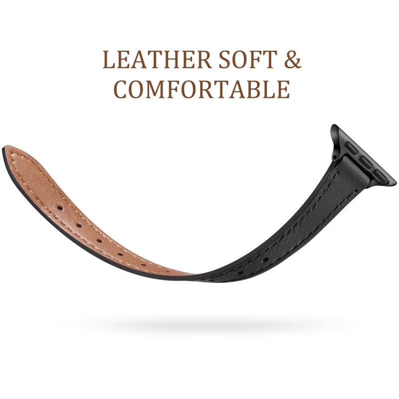 Charlam Slim Leather Band Compatible with Apple Watch Band 40mm 38mm 41mm 42mm 44mm 45mm 46mm Women,Top Grain Genuine Leather Strap Thin Wristband for iWatch Series 11 10 9 8 7 6 5 4 3 2 1 SE Ultra 3 - Image 3