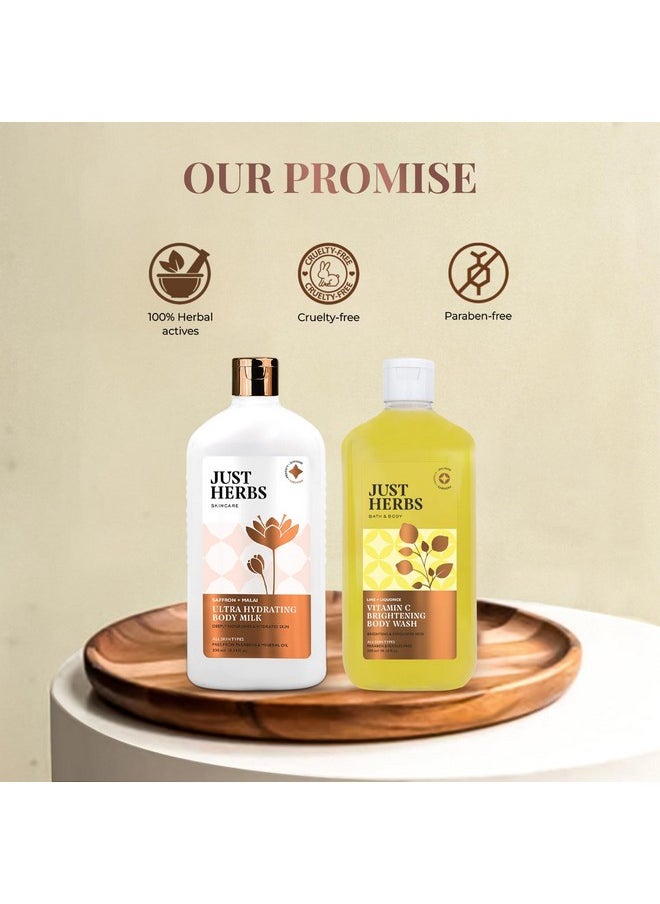 Just Herbs Saffron Malai Body Milk And Charcoal Body Wash Detox & Hydrate Hydraclean Kit For For Men And Women Combo Gift Set (2 X 300Ml)  - Image 4