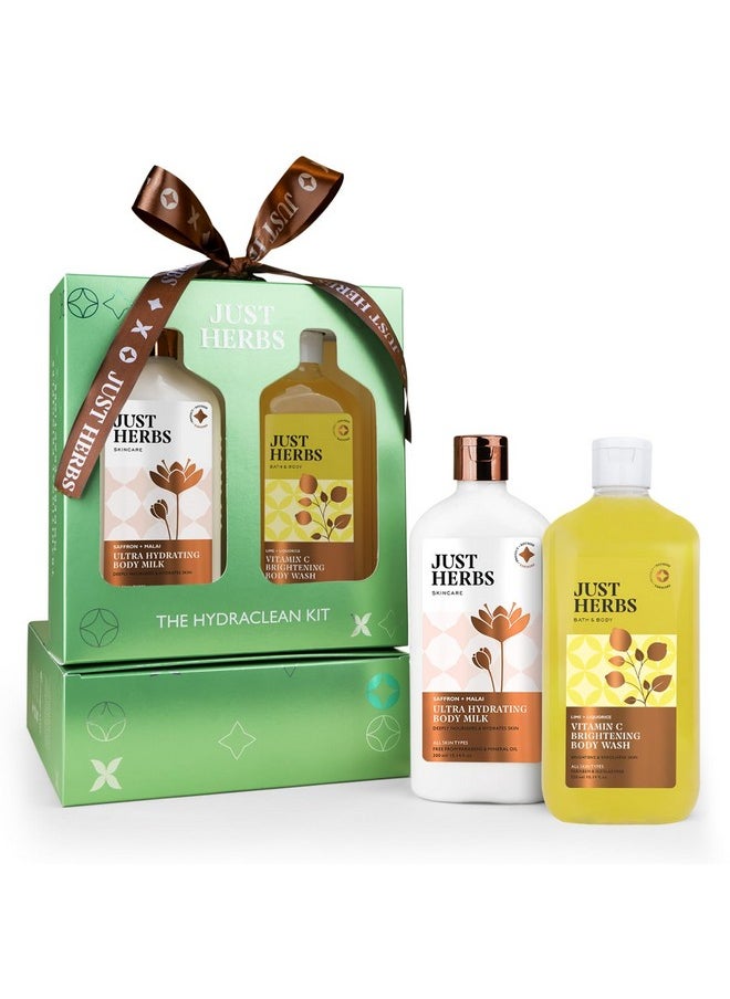 Just Herbs Saffron Malai Body Milk And Charcoal Body Wash Detox & Hydrate Hydraclean Kit For For Men And Women Combo Gift Set (2 X 300Ml)  - Image 1