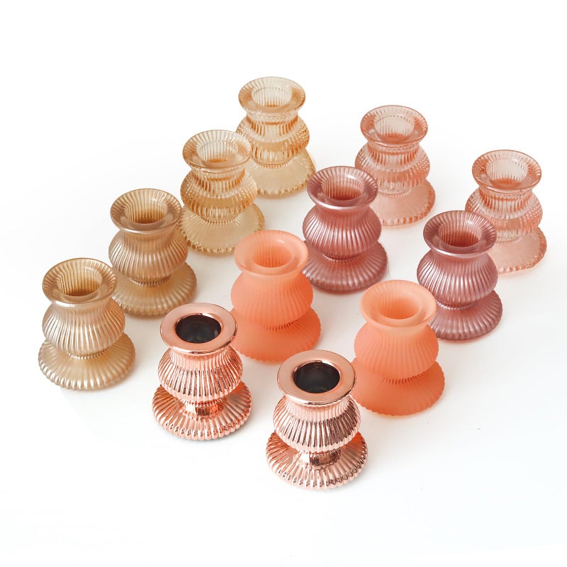 WDHODEC Pink Gold Candlestick Holders 12PCS Glass Taper Candle Holders for Table Centerpiece Colorful Candle Sticks for Spring Wedding, Party and Festival Decoration - Image 1