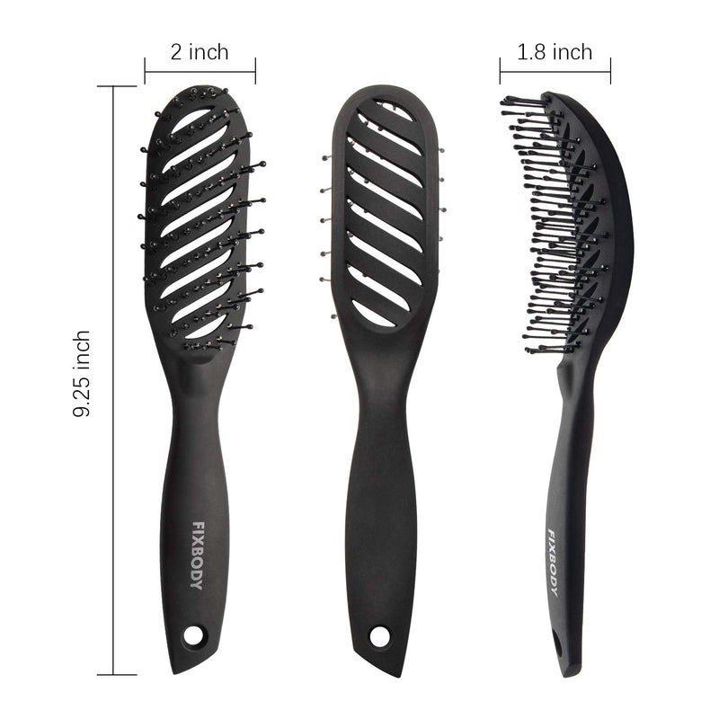 FIXBODY Curved Vent Hair Brush for Blow Drying, Styling and Solon, Detangling Hair Brush for Short Thick Tangles Hair, Both Men and Women, Black - Image 2