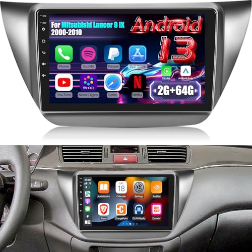 EKAT 2G64G Radio for Mitsubishi Lancer 9 IX 20002010 Android 13 Car Stereo with 9 inch Touch Screen CarplayAndroid Auto1080PBluetoothWiFi AHD Backup Camera - Image 1