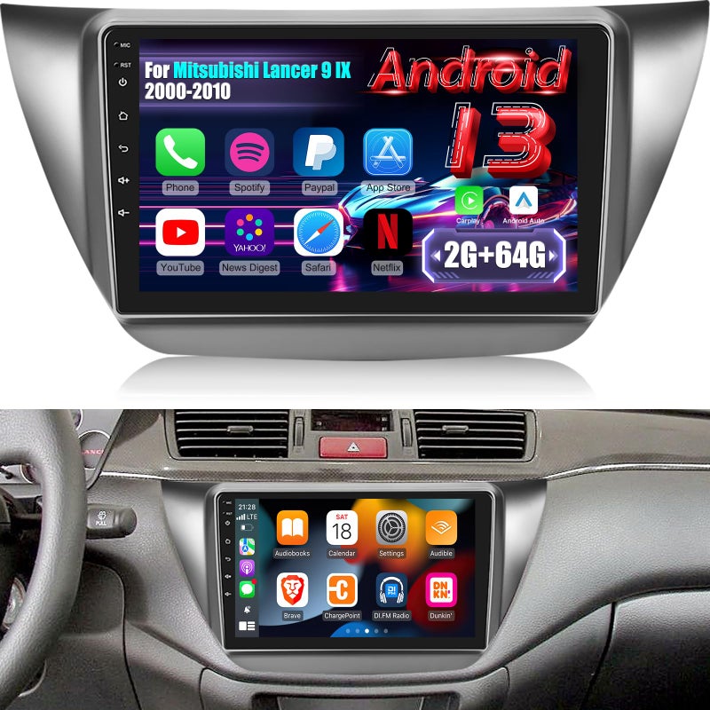 EKAT 2G64G Radio for Mitsubishi Lancer 9 IX 20002010 Android 13 Car Stereo with 9 inch Touch Screen CarplayAndroid Auto1080PBluetoothWiFi AHD Backup Camera - Image 2
