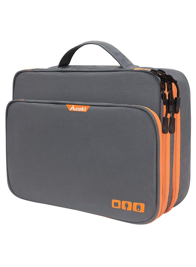 Acoki Three Layer Electronic Accessories Organizer New Storage Handbag With Front Pocket Travel Cable Organizer Bag Waterproof Carry Pouch For Ipad Hard Drives Power Grey  - Image 1