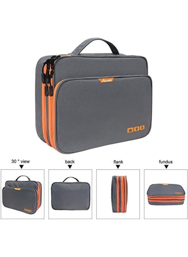 Acoki Three Layer Electronic Accessories Organizer New Storage Handbag With Front Pocket Travel Cable Organizer Bag Waterproof Carry Pouch For Ipad Hard Drives Power Grey  - Image 3