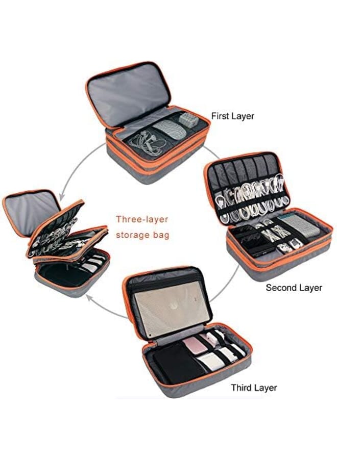 Acoki Three Layer Electronic Accessories Organizer New Storage Handbag With Front Pocket Travel Cable Organizer Bag Waterproof Carry Pouch For Ipad Hard Drives Power Grey  - Image 2