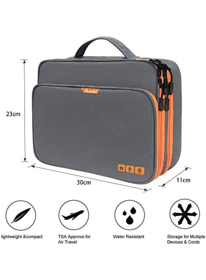 Acoki Three Layer Electronic Accessories Organizer New Storage Handbag With Front Pocket Travel Cable Organizer Bag Waterproof Carry Pouch For Ipad Hard Drives Power Grey  - Image 4
