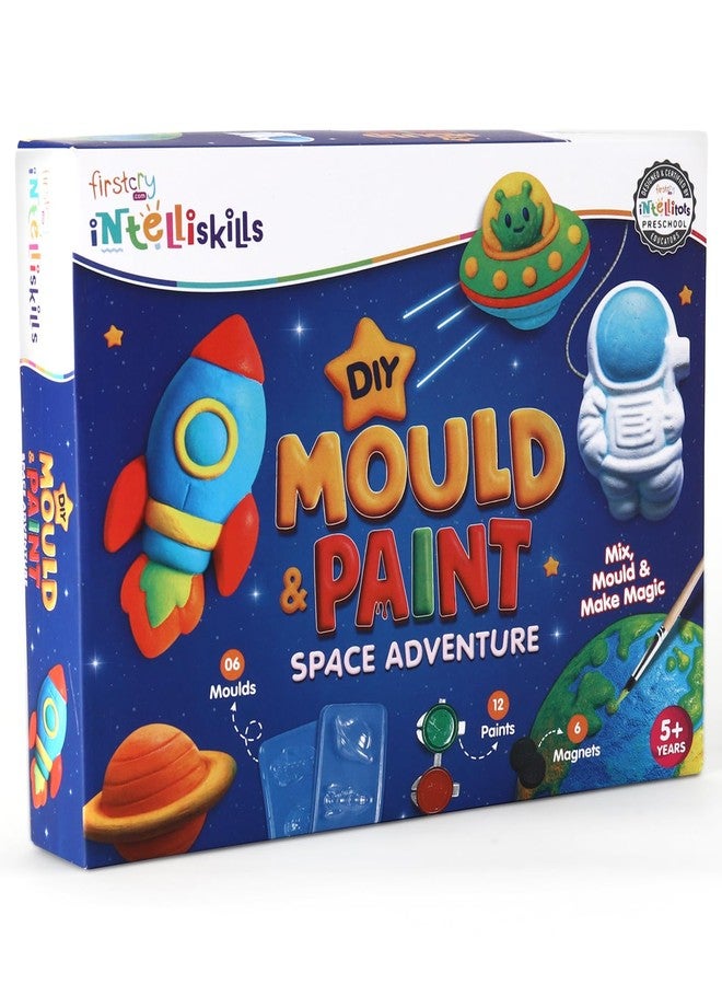 FIRSTCRY INTELLISKILLS مجموعة Intelliskills Premium DIY للقوالب والطلاء، اصنع نماذج فضائية ثلاثية الأبعاد مع 6 قوالب و12 لون طلاء و6 مغناطيسات، مجموعة طلاء للأطفال، مجموعة فنية للأطفال من عمر 5 سنوات فما فوق، هدية للأطفال، ألعاب تعليمية ممتعة (مغامرة فضائية) - Image 1