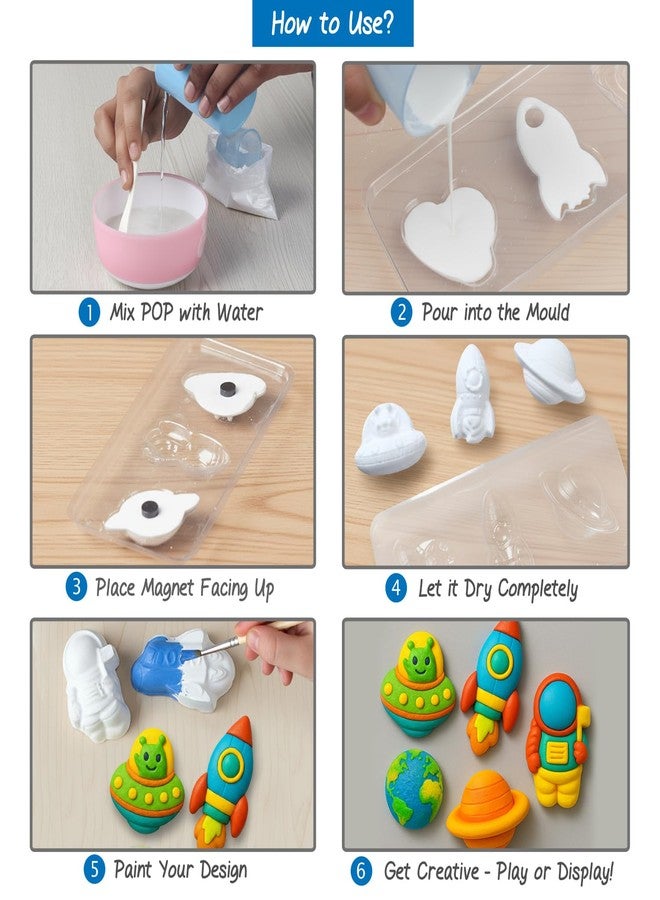 FIRSTCRY INTELLISKILLS مجموعة Intelliskills Premium DIY للقوالب والطلاء، اصنع نماذج فضائية ثلاثية الأبعاد مع 6 قوالب و12 لون طلاء و6 مغناطيسات، مجموعة طلاء للأطفال، مجموعة فنية للأطفال من عمر 5 سنوات فما فوق، هدية للأطفال، ألعاب تعليمية ممتعة (مغامرة فضائية) - Image 4