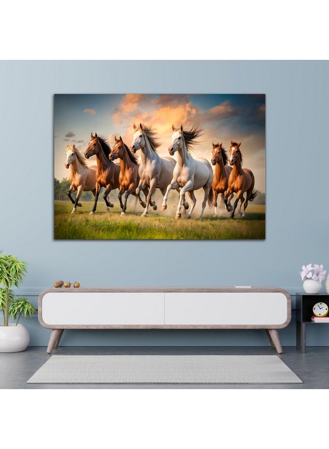 Rousrie Rousrie Big Size Premium Canvas 7 Running Horses Painting As Per Vastu | Best For Wall Decoration Of Living Room | Wooden Canvas Printed Premium Collection (Design 2, 20 x 30 Inch, Unframed) - Image 4