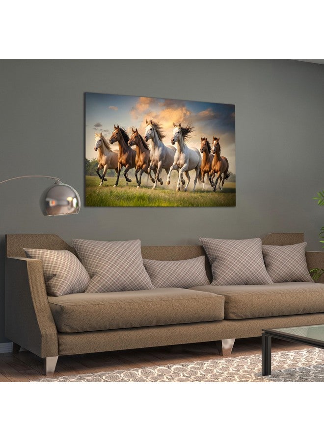 Rousrie Rousrie Big Size Premium Canvas 7 Running Horses Painting As Per Vastu | Best For Wall Decoration Of Living Room | Wooden Canvas Printed Premium Collection (Design 2, 20 x 30 Inch, Unframed) - Image 2