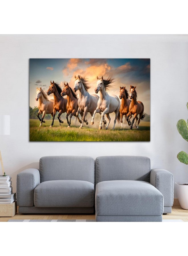 Rousrie Rousrie Big Size Premium Canvas 7 Running Horses Painting As Per Vastu | Best For Wall Decoration Of Living Room | Wooden Canvas Printed Premium Collection (Design 2, 20 x 30 Inch, Unframed) - Image 5