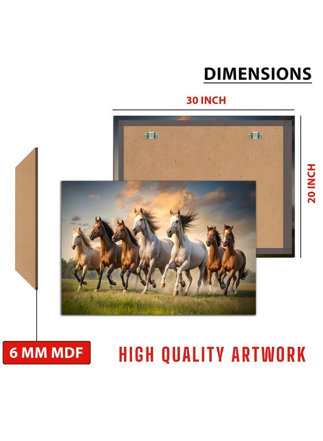 Rousrie Rousrie Big Size Premium Canvas 7 Running Horses Painting As Per Vastu | Best For Wall Decoration Of Living Room | Wooden Canvas Printed Premium Collection (Design 2, 20 x 30 Inch, Unframed) - Image 3