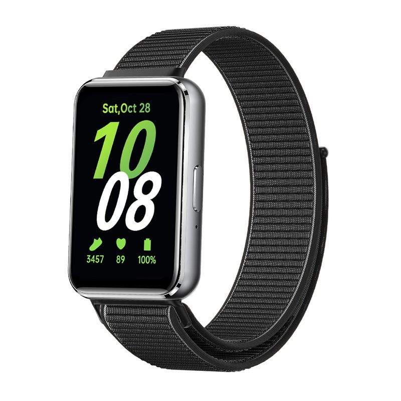 erorex For Samsung Galaxy Fit 3 Woven Nylon Loop Watch Band(Black) - Image 1