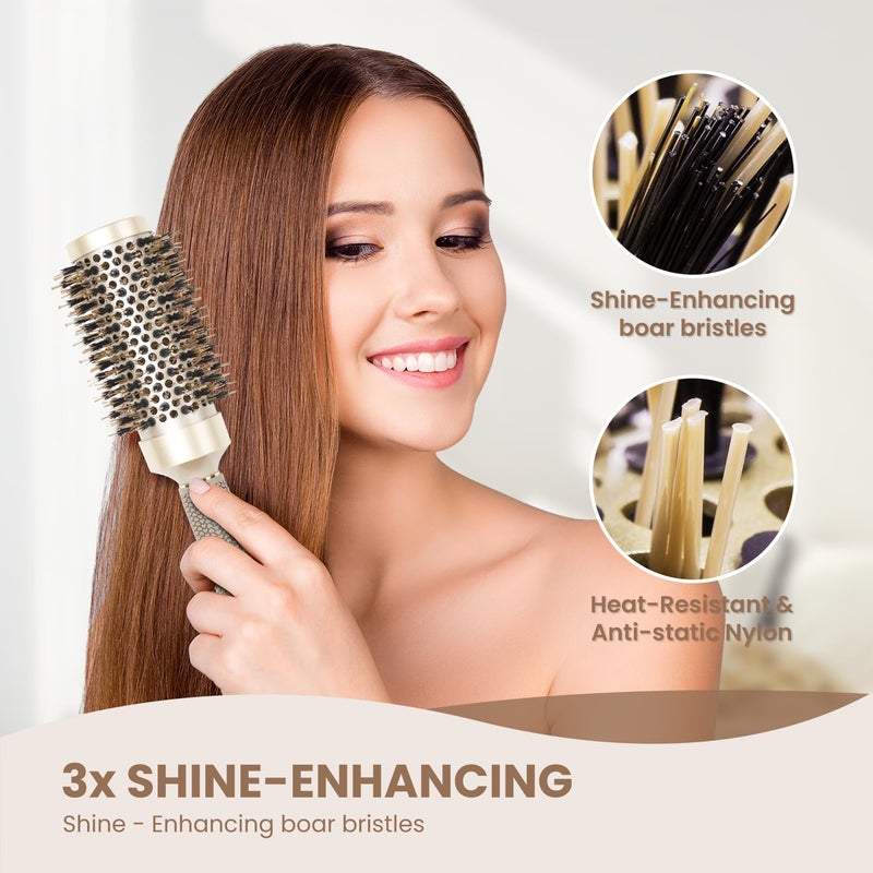 AIMIKE Round Brush for Blow Out, Medium Round Hair Brush Nano Thermal Ceramic & Ionic Tech, for Blow Drying & Styling, Curling and Shine - 2.9 inch Barrel w/Boar Bristles - Image 3