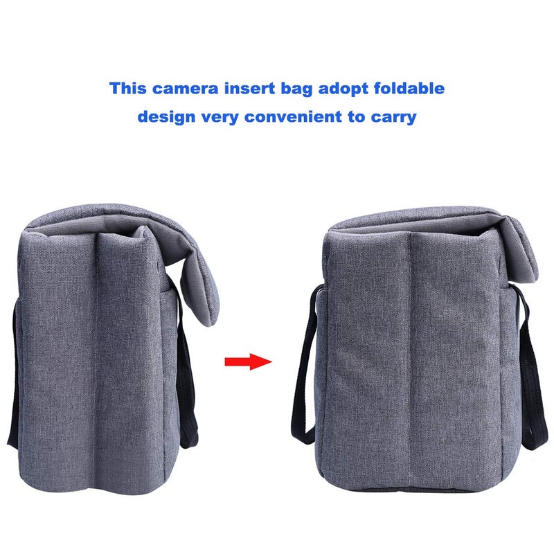 BOMKEE حقيبة حماية كاميرا BOMKEE مع إدخالات مبطنة، حقيبة كاميرا مقاومة للماء، حقيبة DSLR وSLR قابلة للطي لعدسات كاميرات سوني، كانون، نيكون، أوليمبوس، رمادي - Image 3