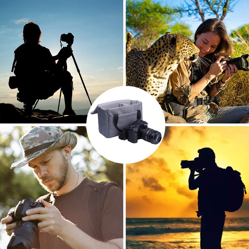 BOMKEE حقيبة حماية كاميرا BOMKEE مع إدخالات مبطنة، حقيبة كاميرا مقاومة للماء، حقيبة DSLR وSLR قابلة للطي لعدسات كاميرات سوني، كانون، نيكون، أوليمبوس، رمادي - Image 4