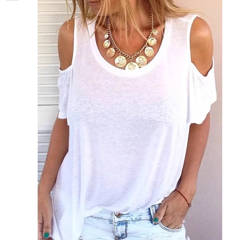 3D imitation cotton digital printing open shoulder round neck pullover T-shirt custom - Image 2