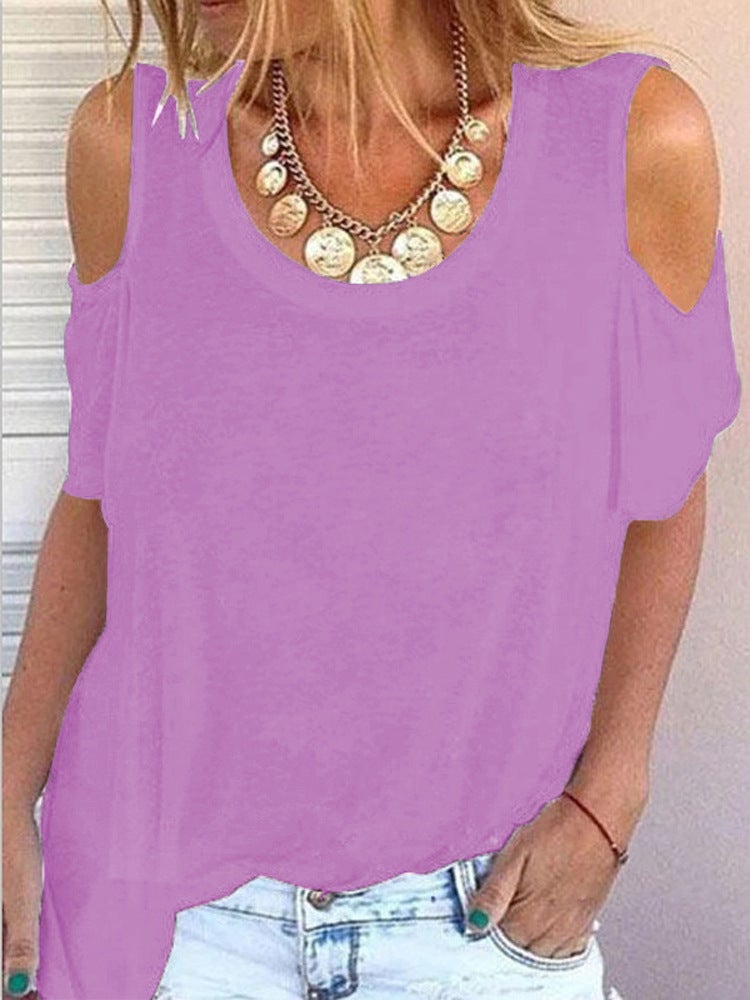 3D imitation cotton digital printing open shoulder round neck pullover T-shirt custom - Image 1