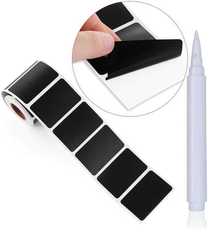 SHOWAY Reusable & Waterproof Chalkboard Labels Pantry And Storage Blackboard Stickers For Glass, Cups, Containers, Canisters With 1 White Chalk Mark, Office And Kitchen Organizer, 180Pcs/Roll 1 - Image 1