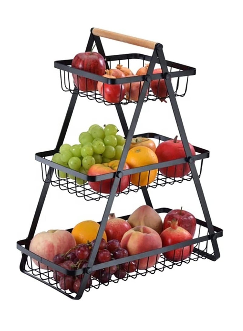 ECVV 3-Layer Countertop Fruit Basket Storage, Vegetable Rack Bread Display Stand for Kitchen, Black - Image 1