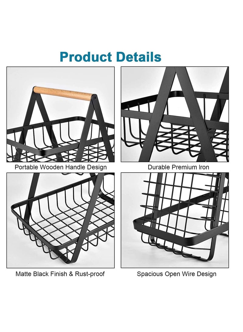 ECVV 3-Layer Countertop Fruit Basket Storage, Vegetable Rack Bread Display Stand for Kitchen, Black - Image 2