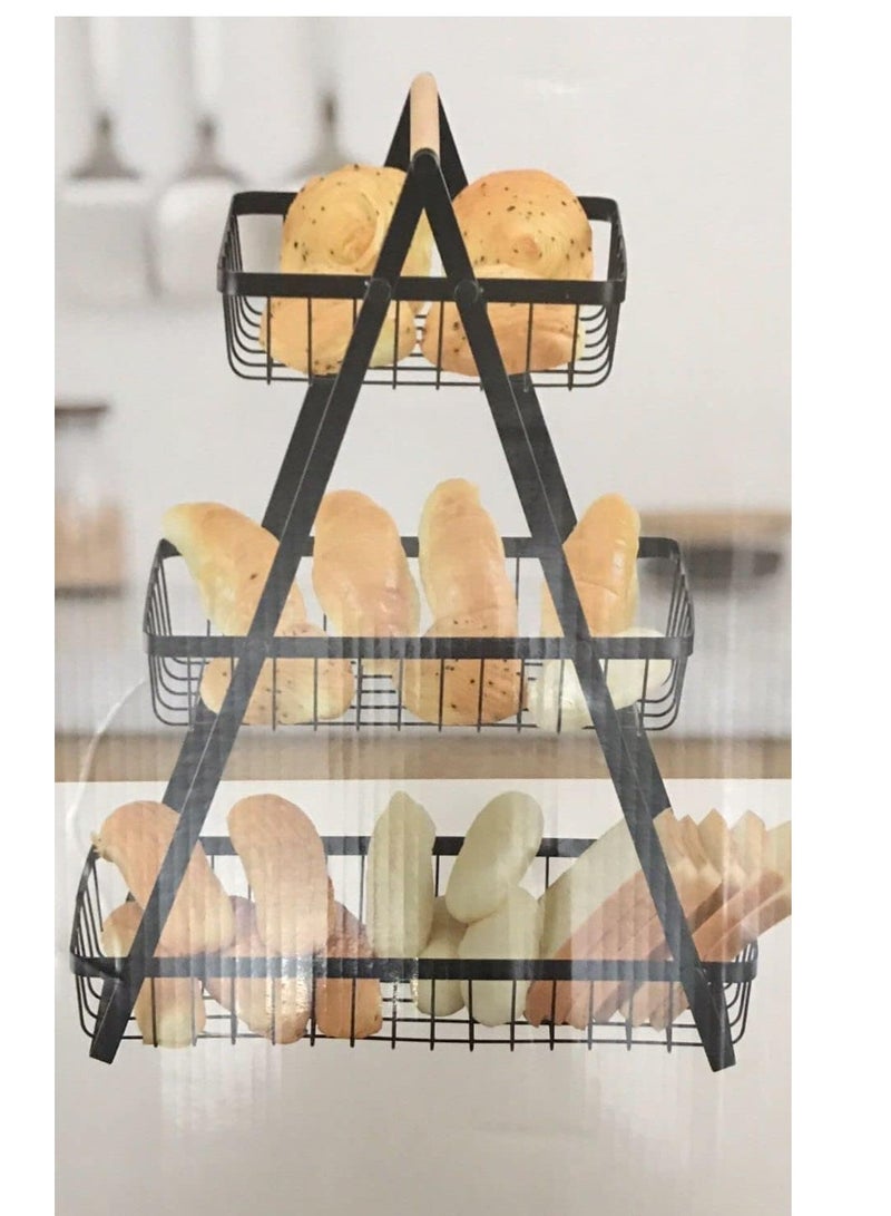 ECVV 3-Layer Countertop Fruit Basket Storage, Vegetable Rack Bread Display Stand for Kitchen, Black - Image 5