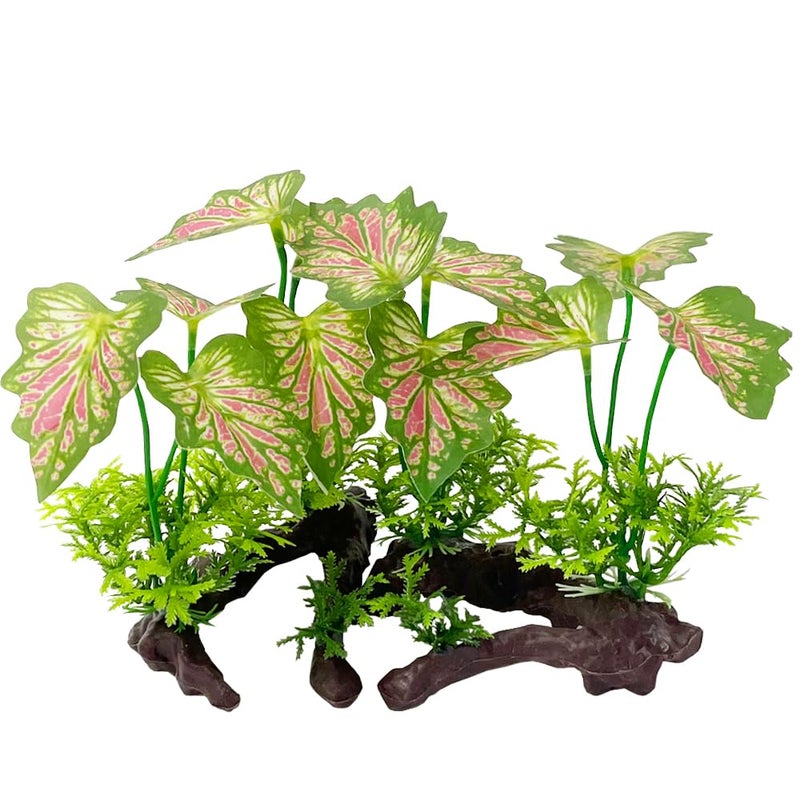 SmoothedoPets Aquarium Plant Fish Tank Decoration Small Plastic Artificial Plant Goldfish Fish Hide Rainforest LeafsPinkLargeSet Rainforest LeafsPinkLargeSet