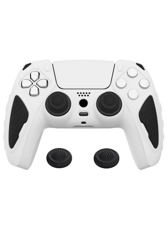 playvital Knight Edition White & Black Two Tone Anti Slip Silicone Cover Skin For Ps5 Controller, Soft Rubber Case For Ps5 Wireless Controller With Thumb Grip Caps - Image 1
