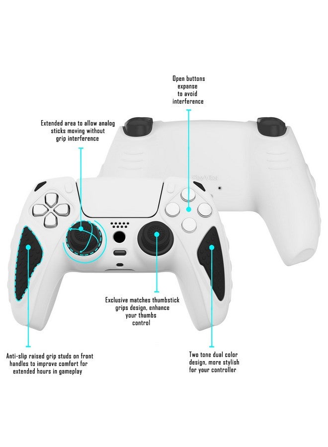 playvital Knight Edition White & Black Two Tone Anti Slip Silicone Cover Skin For Ps5 Controller, Soft Rubber Case For Ps5 Wireless Controller With Thumb Grip Caps - Image 3