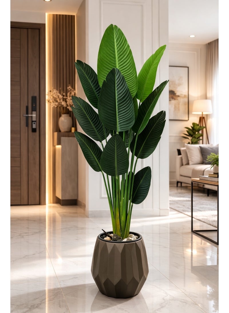 نبات اوجستا ديكور صناعي طويل داخلي في أصيص أرضي عصري – شجرة زينة فاخرة للمداخل وغرف المعيشة والمكاتب – تصميم واقعي بلمسة طبيعية ووعاء مخطط أنيق - Image 2