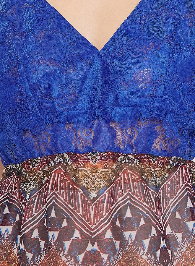 Clovia Clovia Print Me Pretty Babydoll in Blue - Lace & Georgette